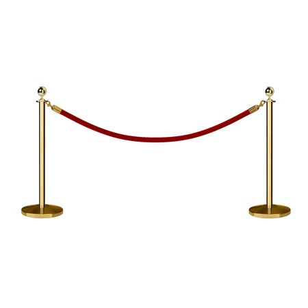 MONTOUR LINE Stanchion Post and Rope Kit Pol.Brass, 2 Ball Top1 Red Rope C-Kit-2-PB-BA-1-ER-RD-PB